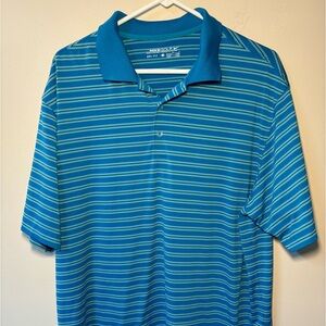Nike Golf Dri Fit Mens Teal Striped Breathable Polo Golf Shirt performan…
